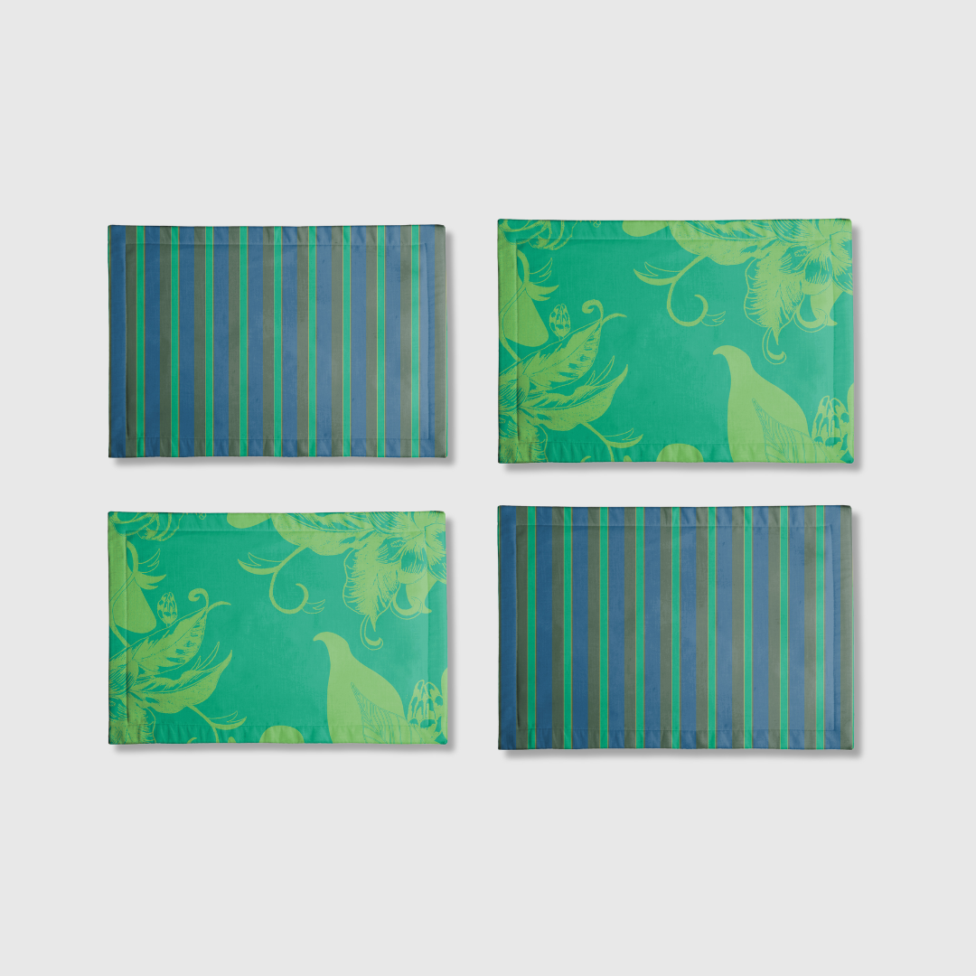 Tropical & Candy Stripes Green Placemats | Set of 4