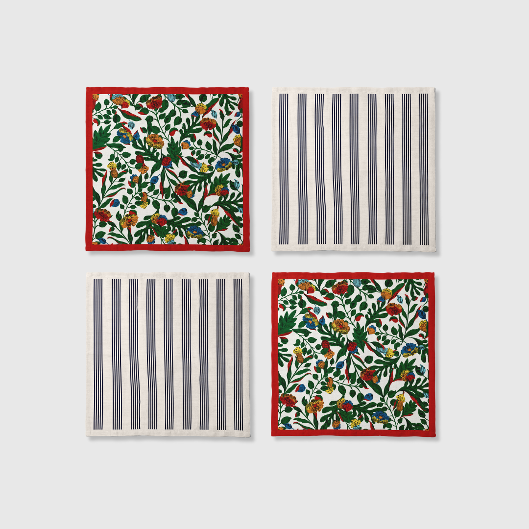 Stripe x Floral Napkins in Red | Set of 4