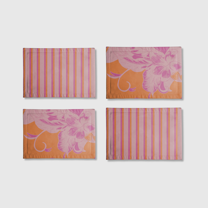 Tropical & Stripes Pink & Orange Placemats | Set of 4