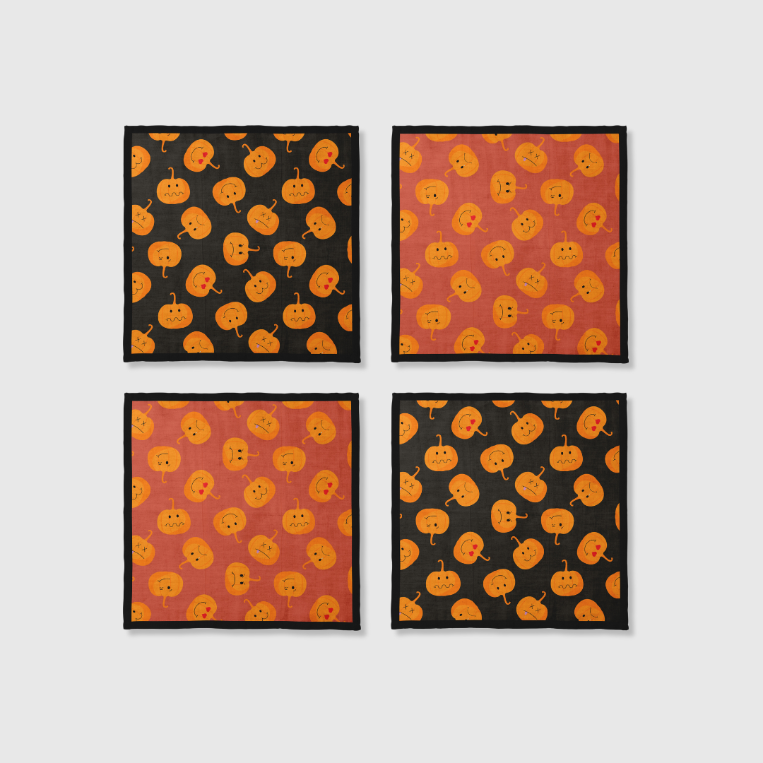 Jack O' Lantern Napkins in Spice & Gravestone | Set of 4