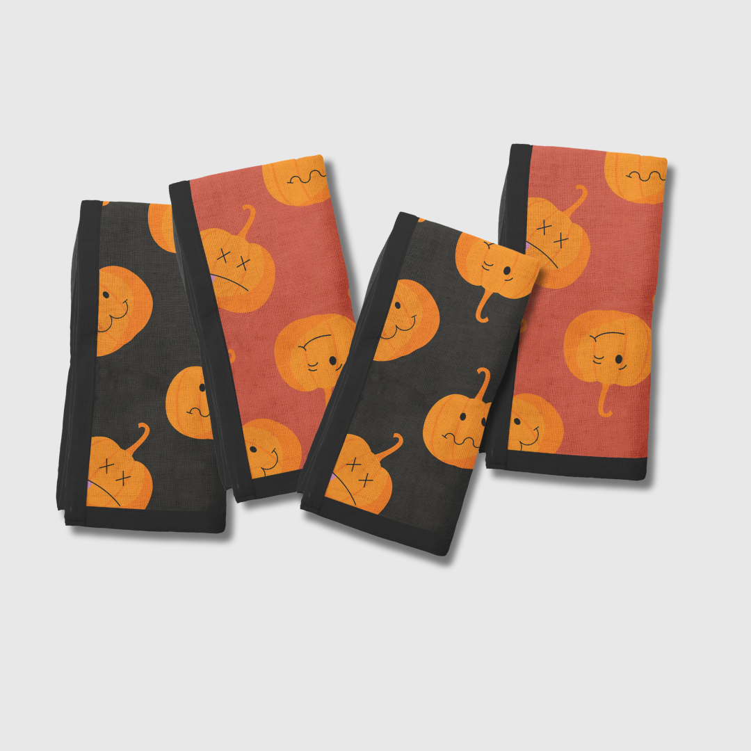 Jack O' Lantern Napkins in Spice & Gravestone | Set of 4