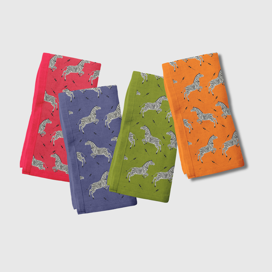 Leaping Zebras Napkins in Muted Rainbow | Set of 4