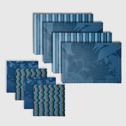 Tropical & Candy Stripes Blue Placemats & Napkins | Set of 8