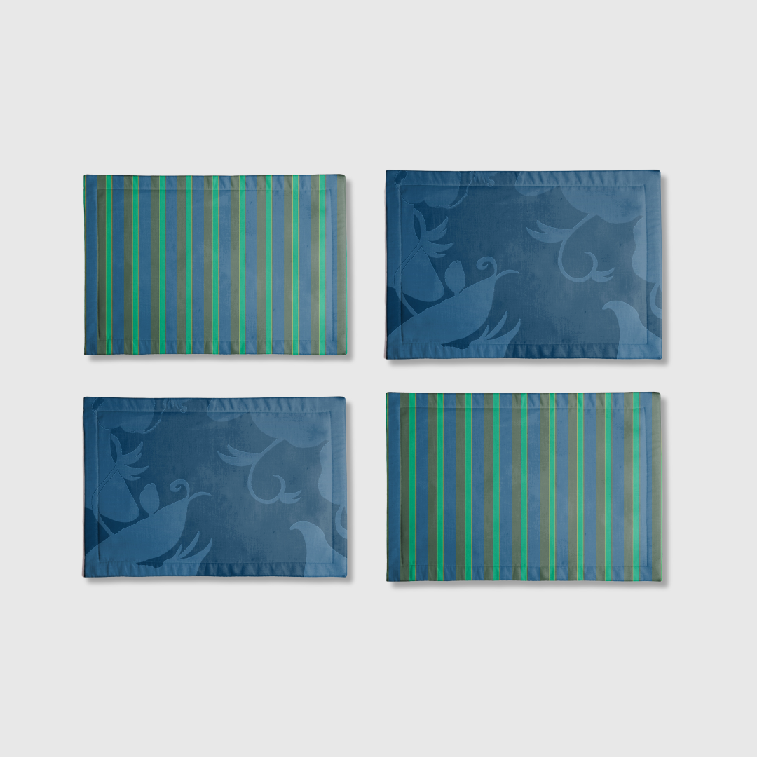 Tropical & Stripes Blue & Green Placemats | Set of 4