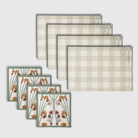 Art Nouveau & Gingham Napkins & Placemats | Set of 8