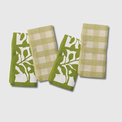 Gingham x Figi Floral Napkins in Green | Set of 4