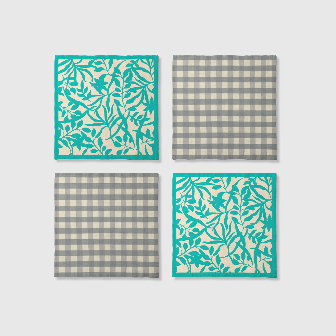 Gingham x Figi Floral Napkins in Blue | Set of 4