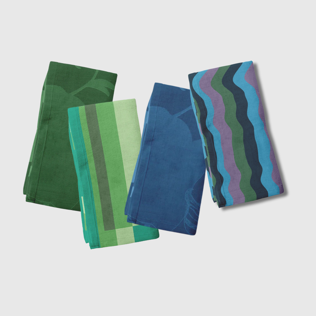 Tropical & Candy Stripes Blue & Green Napkins | Set of 4