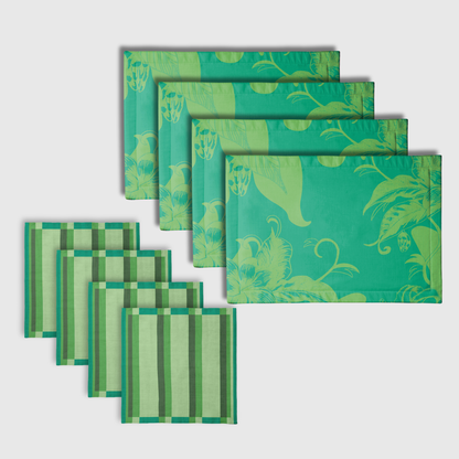 Tropical & Stripes Green Placemats & Napkins | Set of 8