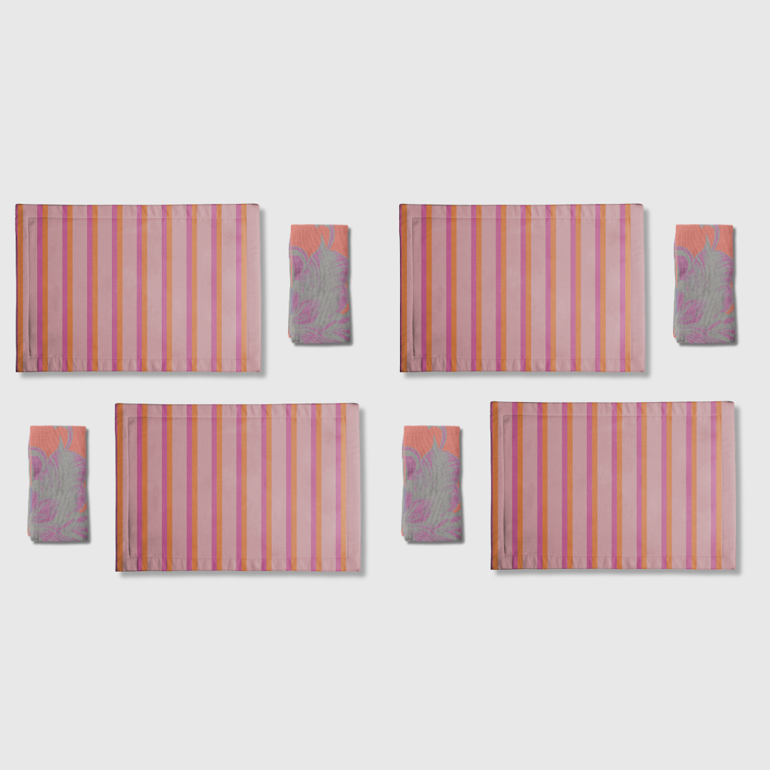 Tropical & Stripes Pink Placemats & Napkins | Set of 8