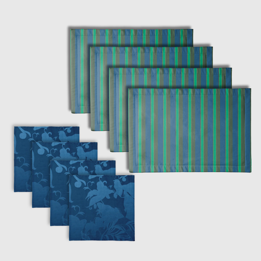 Tropical Stripes Green & Blue Placemats & Napkins | Set of 8