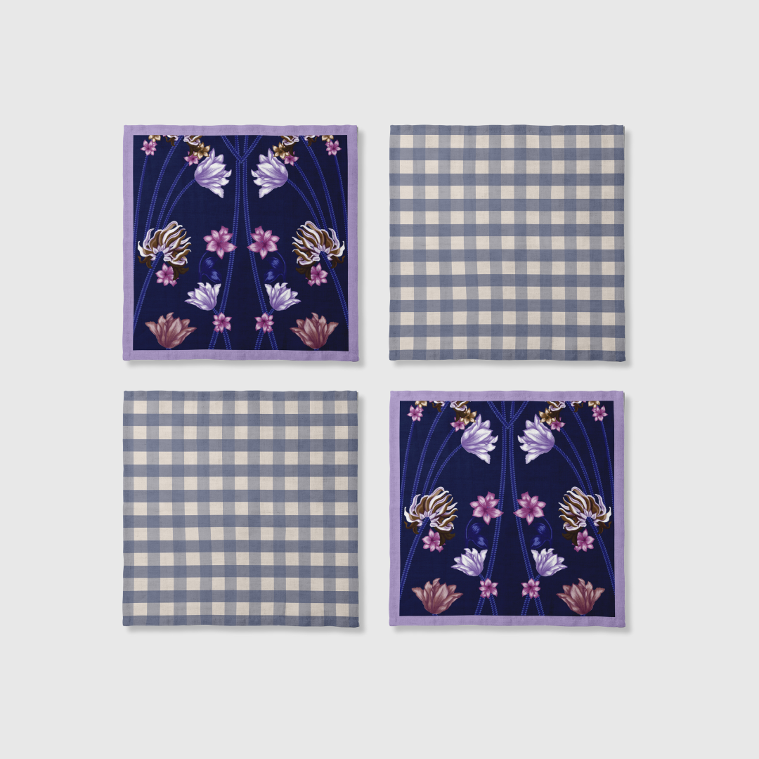 Art Nouveau x Gingham Napkins in Blue | Set of 4