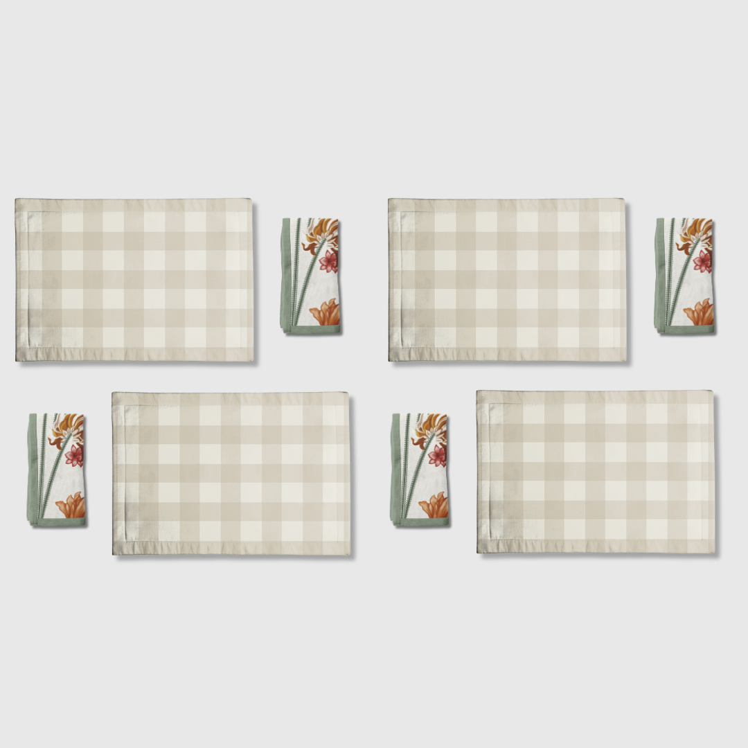 Art Nouveau & Gingham Napkins & Placemats | Set of 8