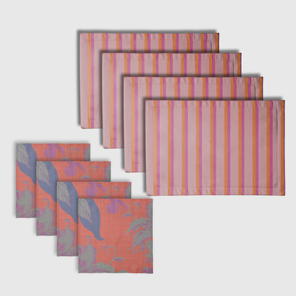 Tropical & Stripes Pink Placemats & Napkins | Set of 8